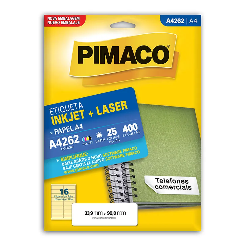 Etiqueta inkjet/laser A4262 com 25 folhas - Pimaco