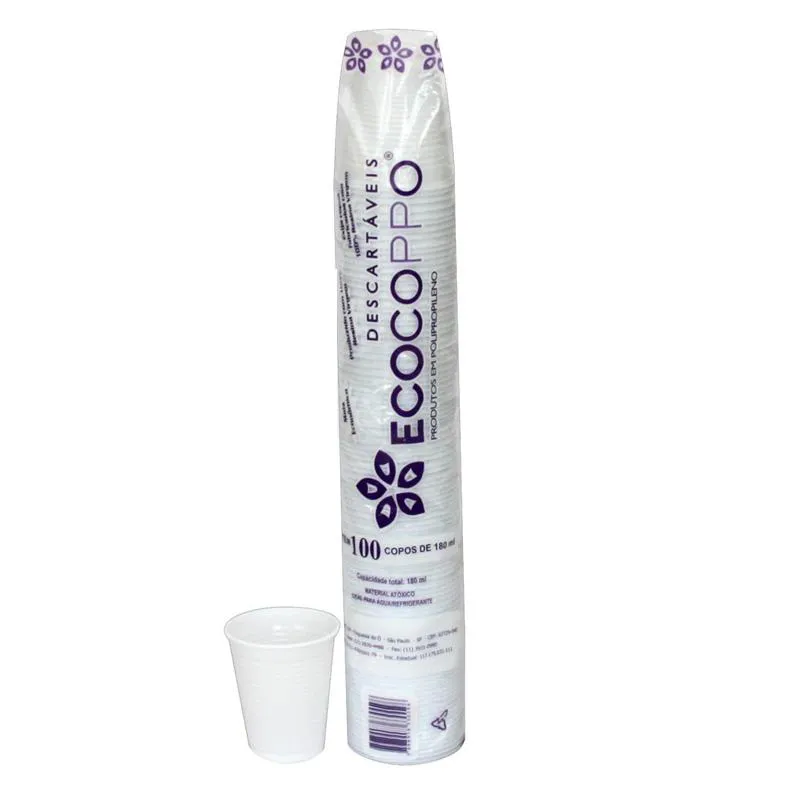 Copo plástico descartável Ecocoppo branco 180ml 100und - Altacoppo