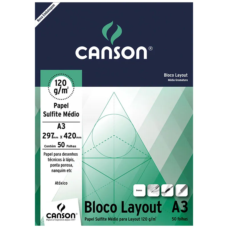 Bloco layout liso A3 120g - com 50 folhas - Canson