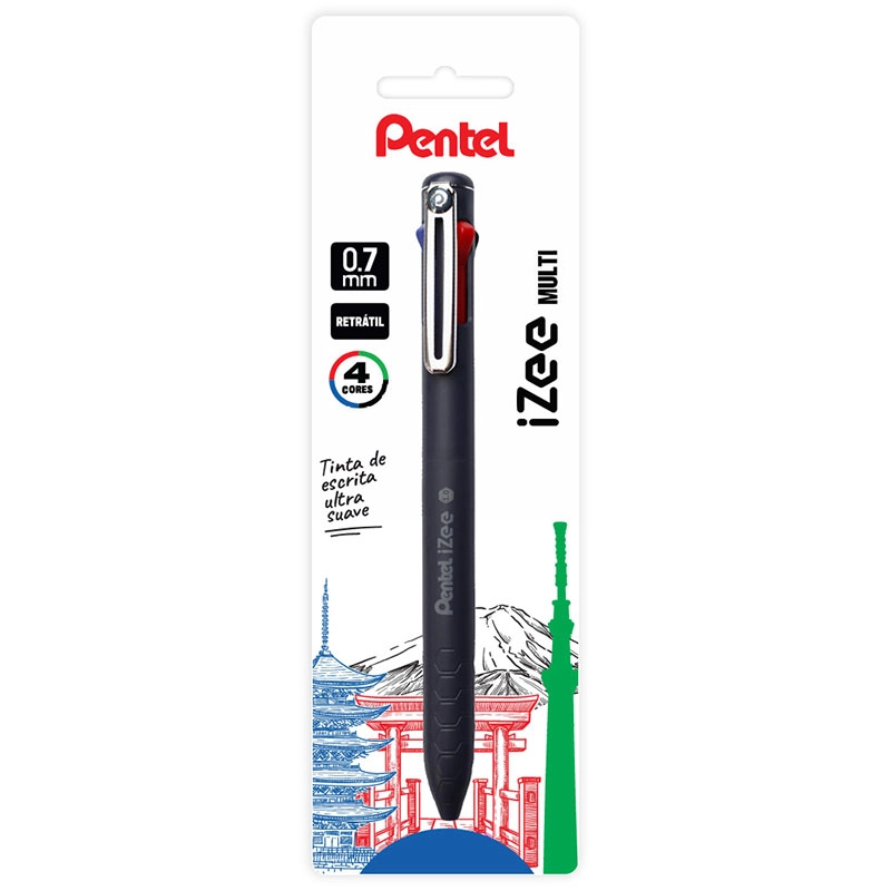 Caneta esferográfica 4 cores 0.7mm Izee Azul - Pentel