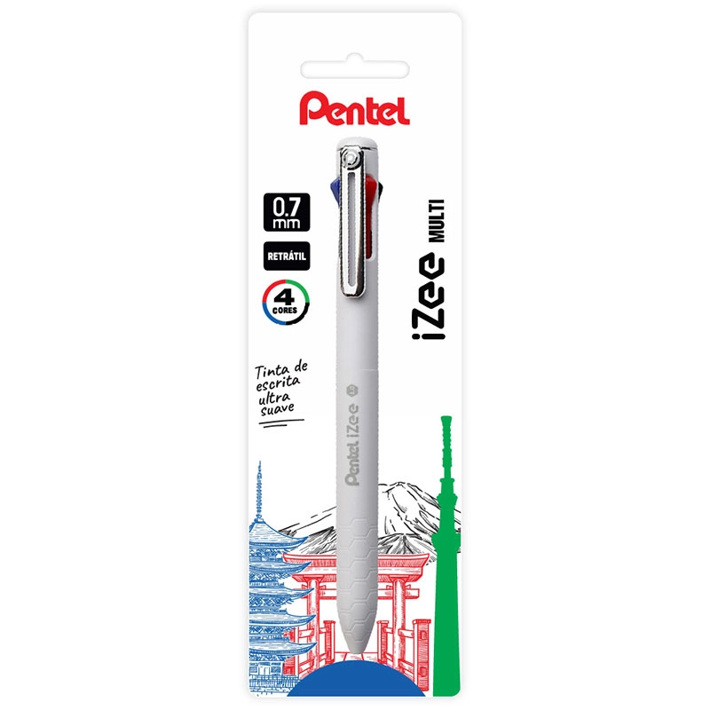 Caneta esferográfica 4 cores 0.7mm Izee Branco - Pentel