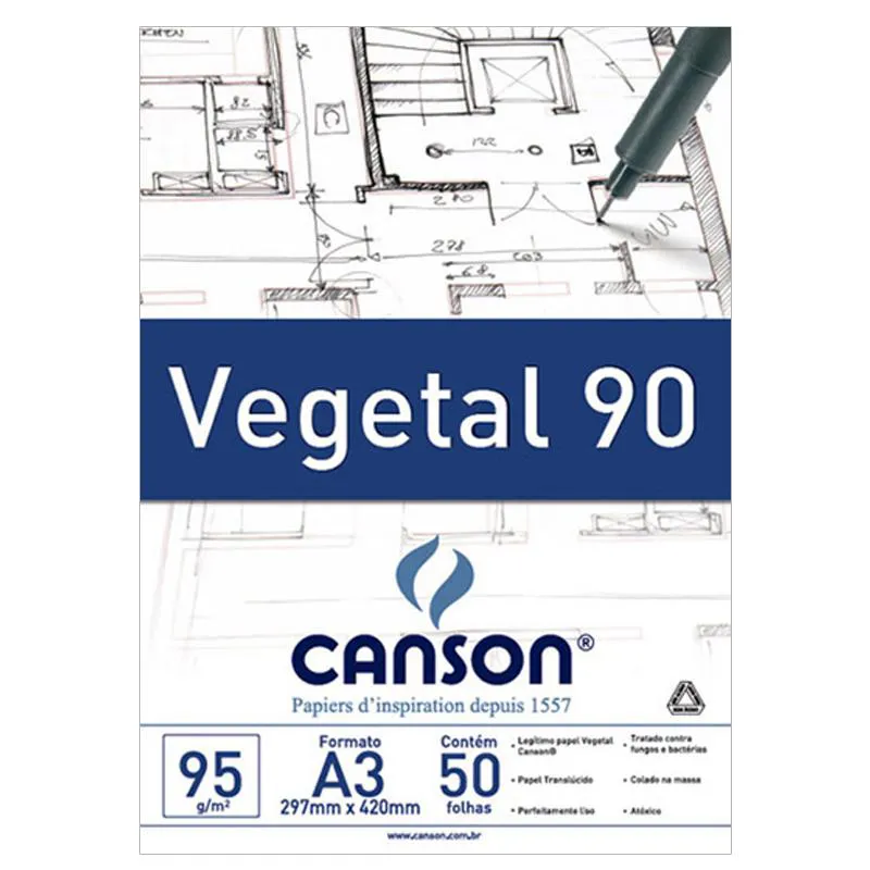 Papel vegetal liso A3 90g - com 50 folhas - Canson
