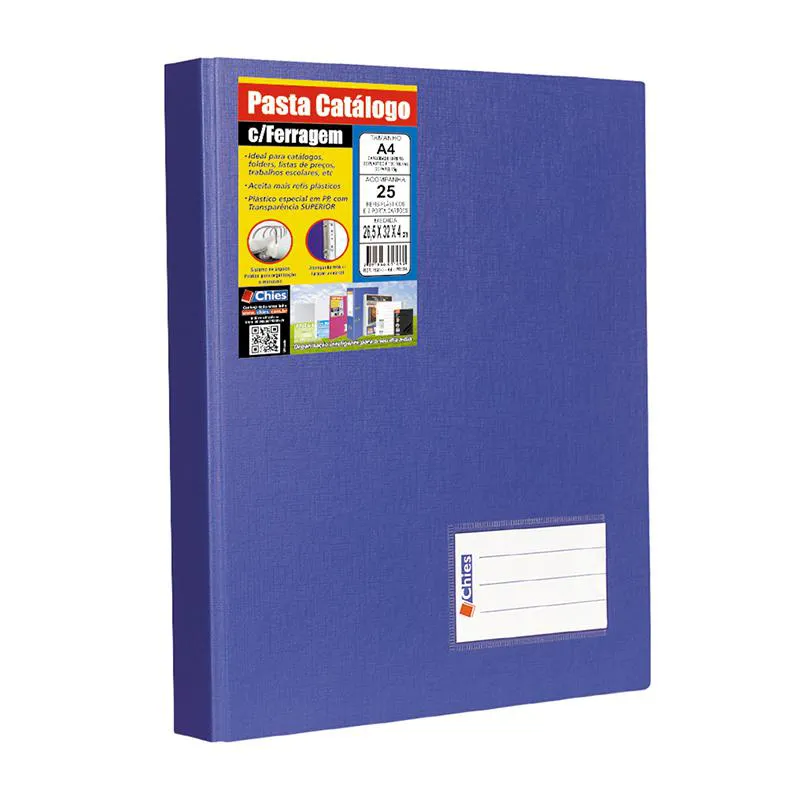 Pasta catálogo A4 1173 Azul com 25 plásticos - Chies
