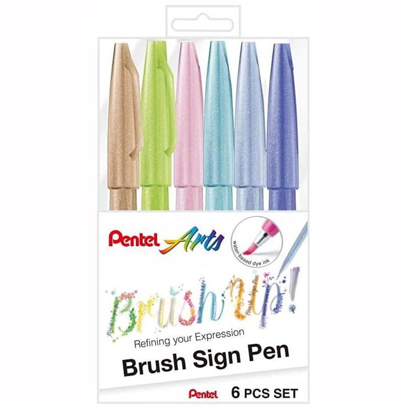 Caneta hidrográfica Brush Sign Pen com 6 cores pastéis KITBRUSH-6P