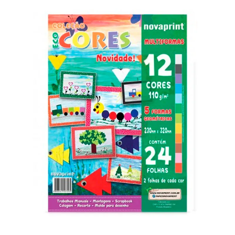 Bloco ecocores multiformas 110g 320X230mm 24 folhas 12 cores 010005 - Novaprint / Ridet