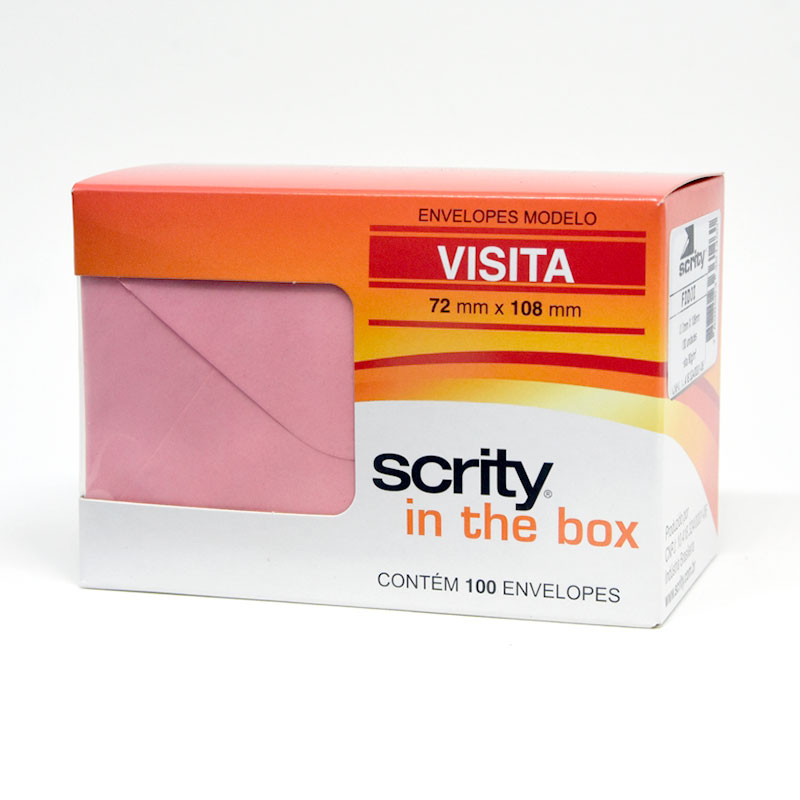 Envelope Color Plus Rosa Claro 72x108mm - caixa com 100 unidades - Scrity