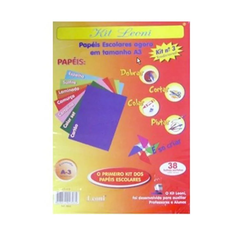 Kit Leoni papéis escolares A3 NR3 com 38 folhas - Leoni