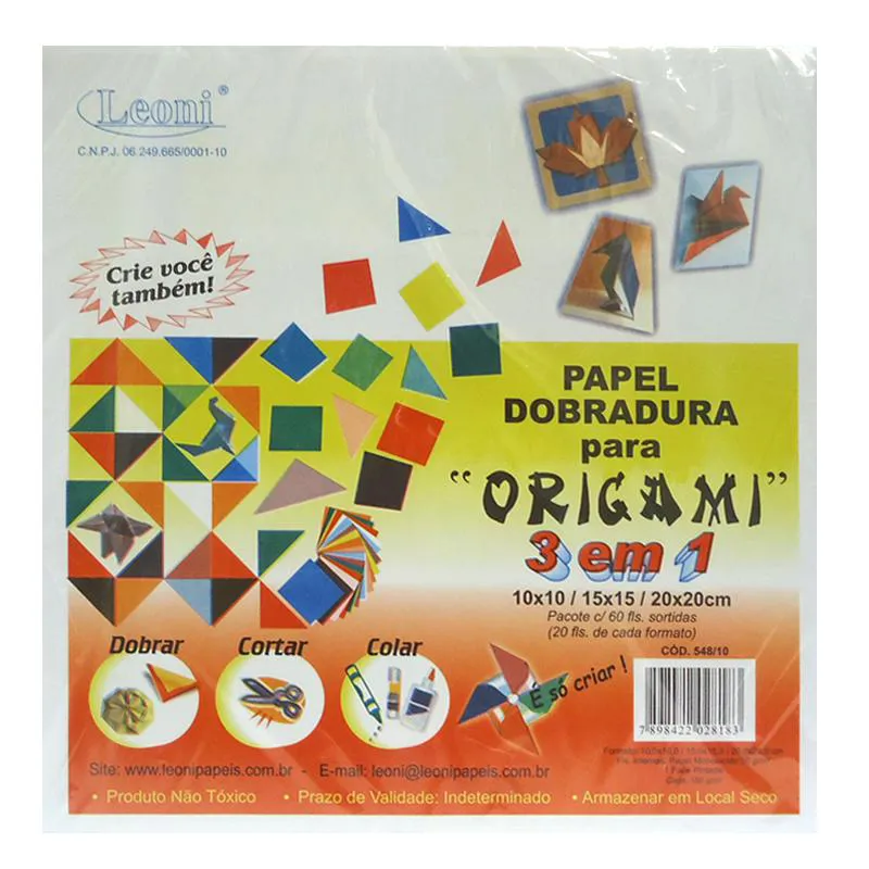 Papel origami 3 em 1 com 60 folhas - Leoni