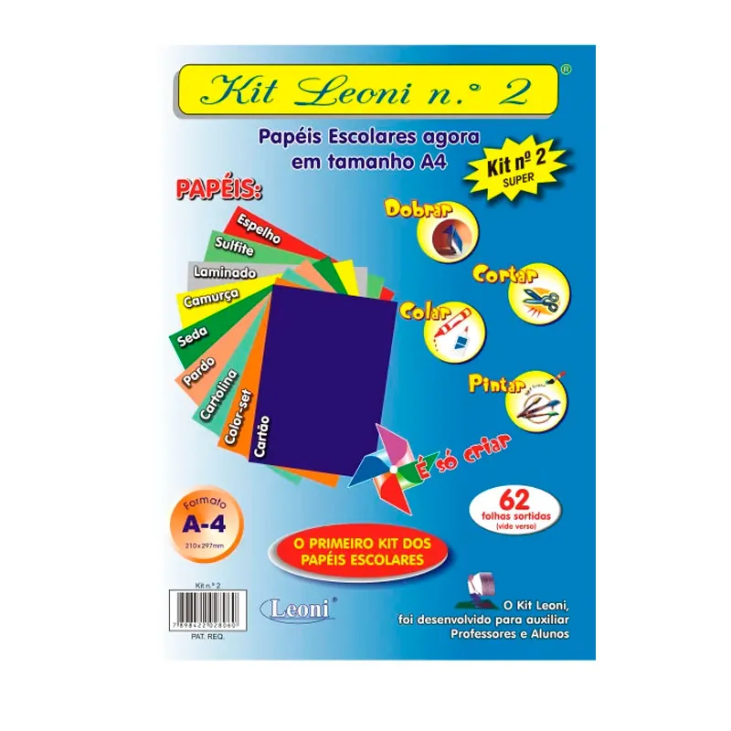 Kit Leoni papéis escolares A4 NR2 com 62 folhas - Leoni