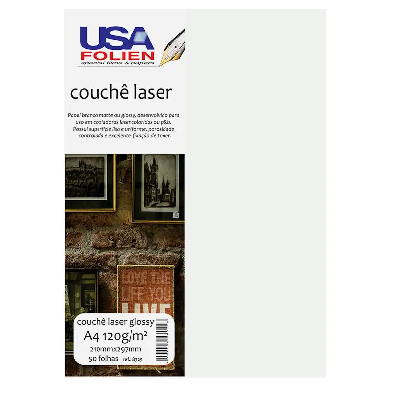 Papel fotográfico couchê laser glossy A4 120g com 50 folhas 8325 - Usa Folien