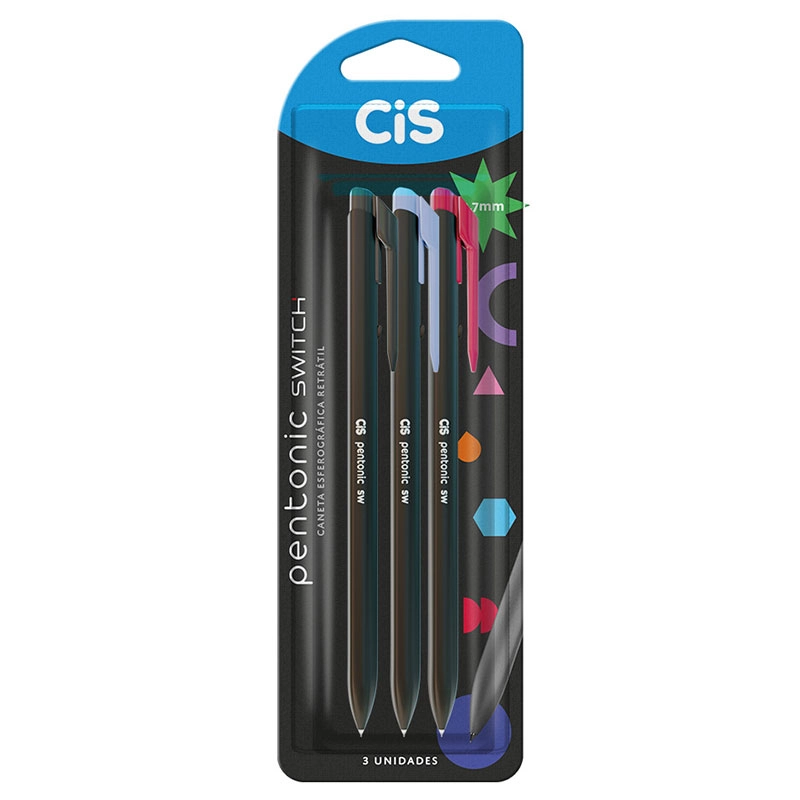 Caneta esferográfica 0.7mm Pentonic Switch com 3 unidades - Cis
