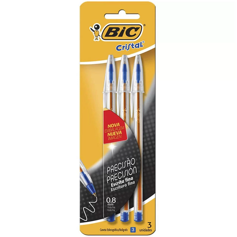 Caneta esferográfica Cristal Fina 0.8 Azul com 3 unidades - Bic