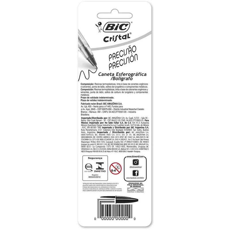 Caneta esferográfica Cristal Fina 0.8 Azul com 3 unidades - Bic