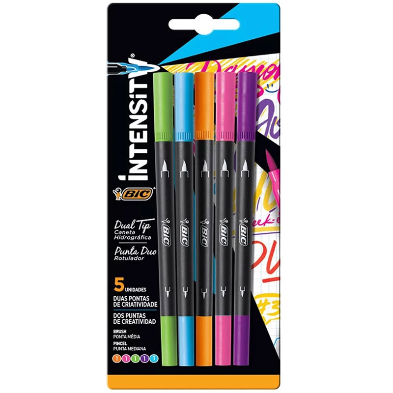 Caneta hidrográfica Dual Tip Intensity com 5 unidades - Bic