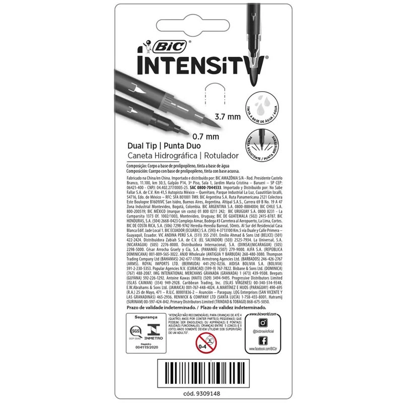 Caneta hidrográfica Dual Tip Intensity com 5 unidades - Bic