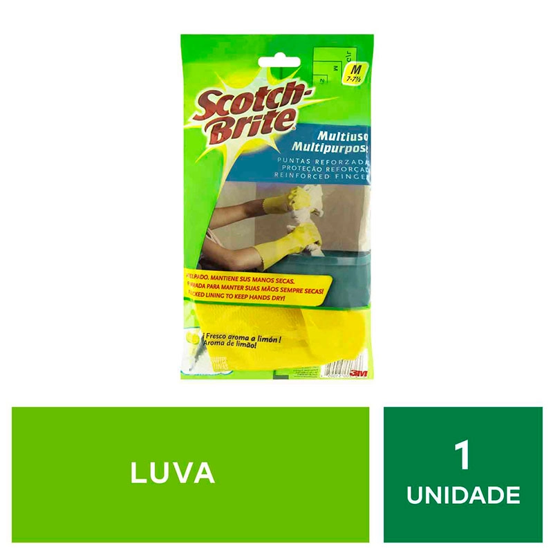 Luva multiuso Scotch-Brite média limão amarela - 3M