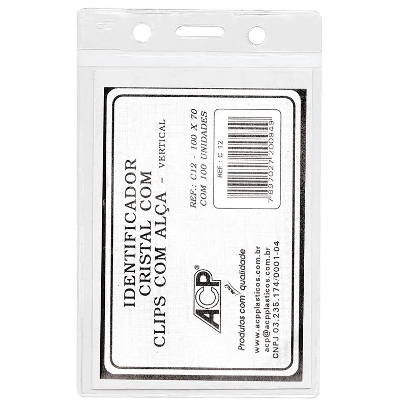 Crachá plástico para prendedor C12/s 100x70mm vertical - ACP