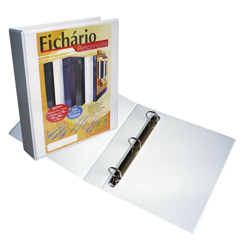 Fichário revestido com cristal oficio branco 45mm - 3330BR - com 3 argolas - ACP