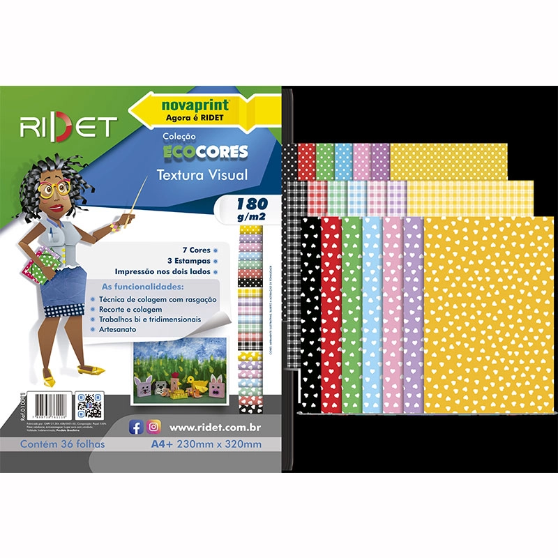 Bloco ecocores textura visual 180g 230x320mm 36 folhas 7 cores 010011 - Novaprint / Ridet