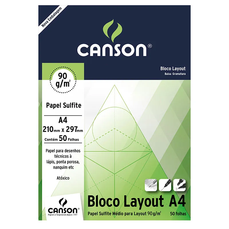 Bloco layout liso A4 90g - com 50 folhas - Canson