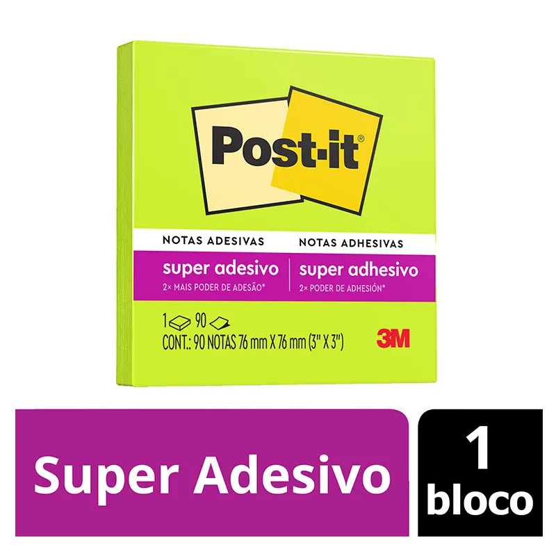 Bloco de notas super adesivas Post-it Verde Ácido 76x76mm 90 folhas - 3M