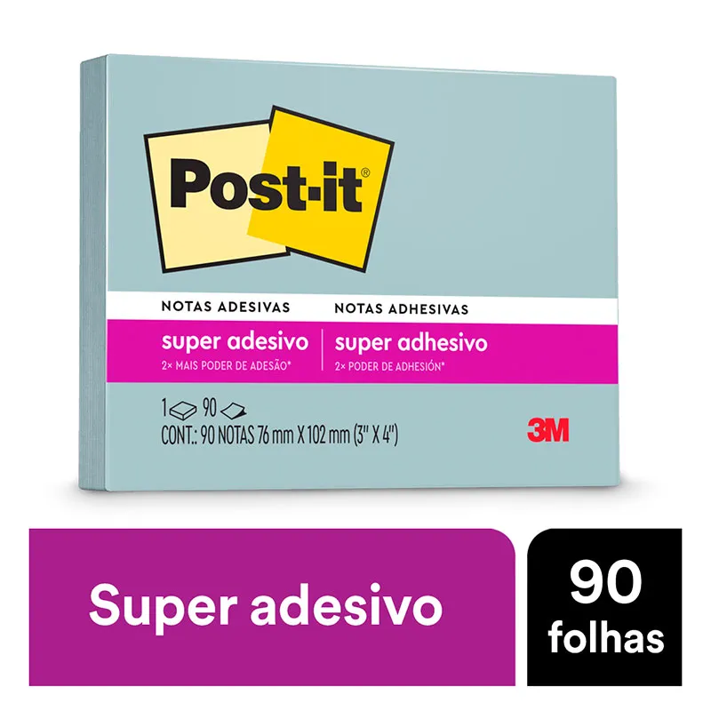 Bloco de notas super adesivas Post-it reciclado Azul Jeans 76x102mm 90 folhas - 3M