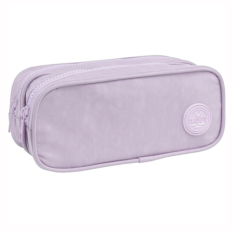 Estojo escolar duplo com zíper - 348643 - Happy Lilás - Tilibra