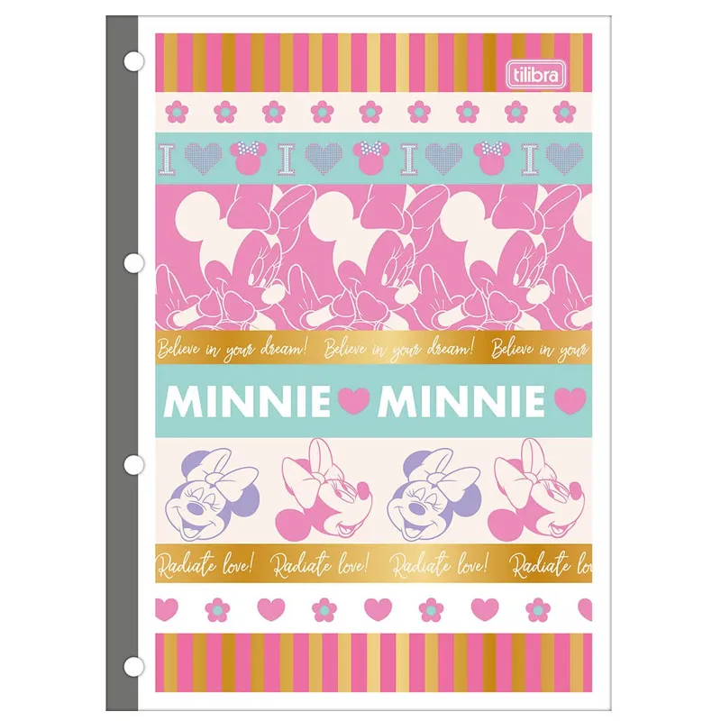 Bloco para fichário universitário Tiliflex Minnie 4 furos 80 folhas - Tilibra