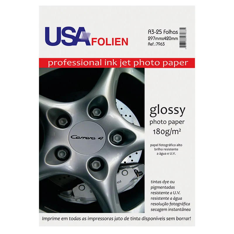 Papel fotográfico glossy paper A3 180g com 25 folhas 7963 - Usa Folien