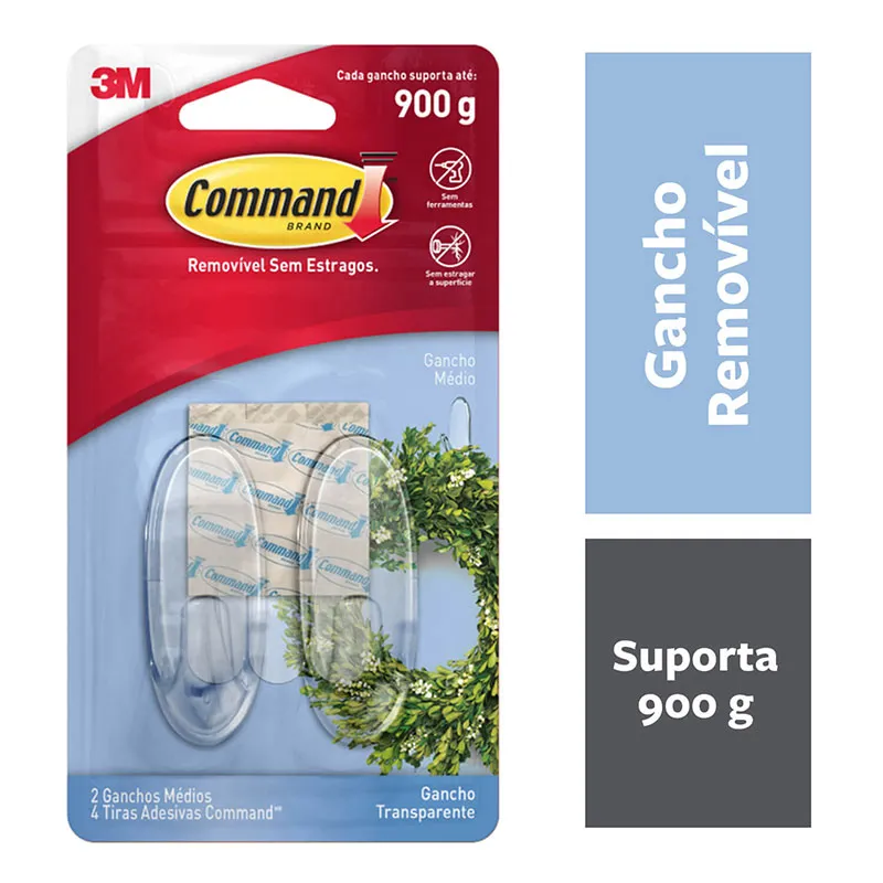 Gancho adesivo Command transparente médio 2 unid HB004270540 - 3M