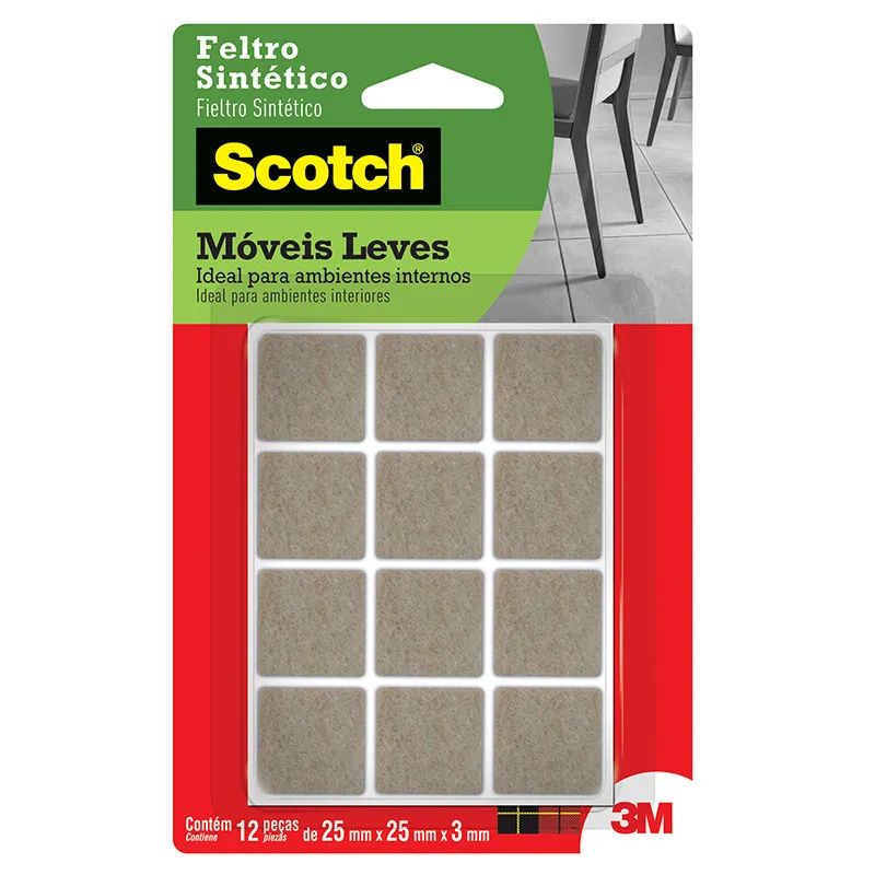 Feltro sintético para móveis leves Scotch quadrado marrom Médio c/12 unid - 3M