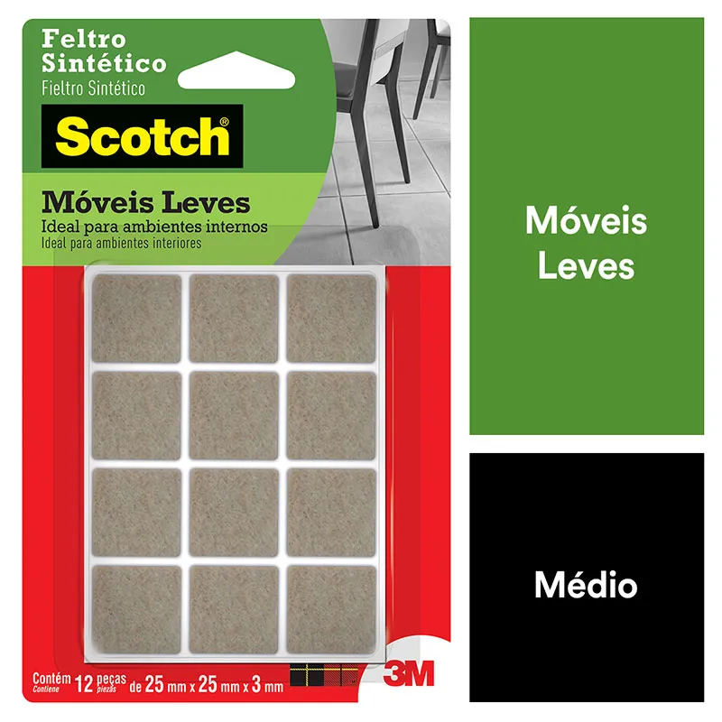 Feltro sintético para móveis leves Scotch quadrado marrom Médio c/12 unid - 3M