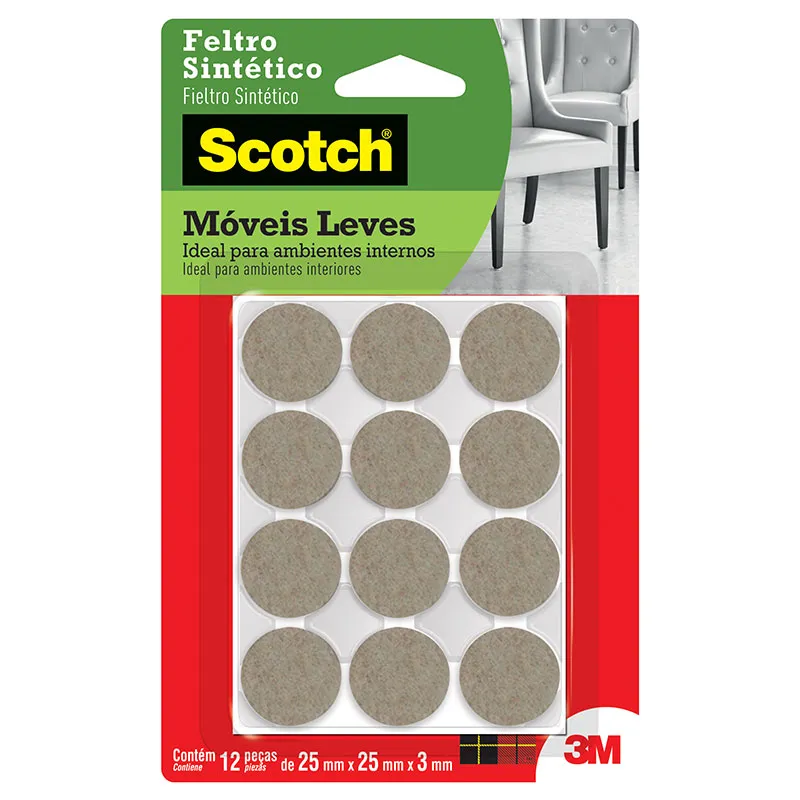 Feltro sintético para móveis leves Scotch redondo marrom Médio c/12 unid - 3M