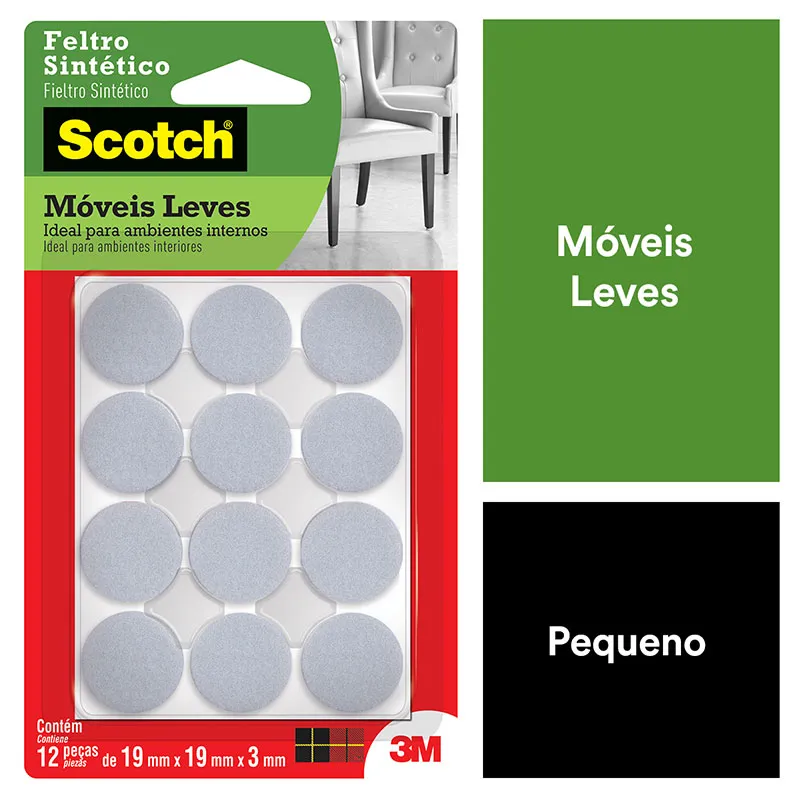 Feltro sintético para móveis leves Scotch redondo branco Pequeno c/12 unid - 3M