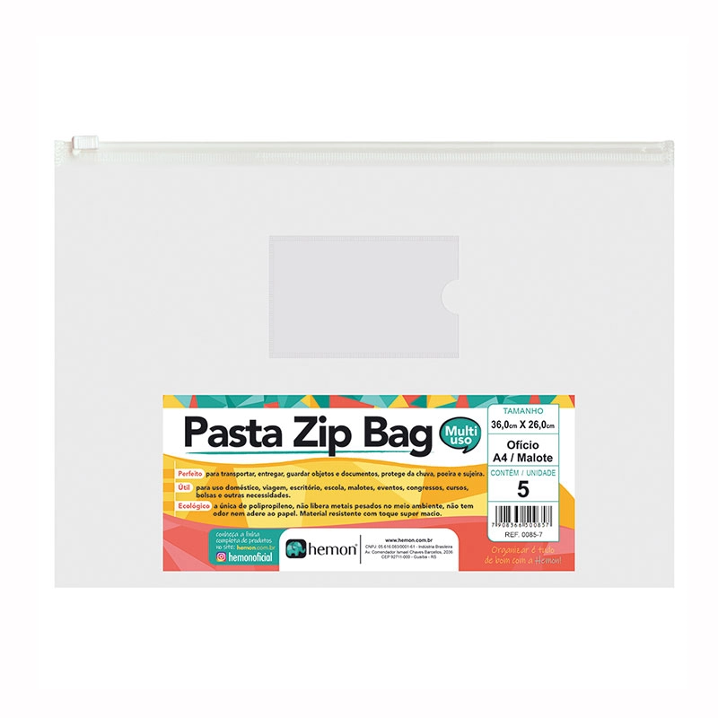 Pasta Zip Bag versátil Cristal 0085-7 36x26cm 5 und - Chies