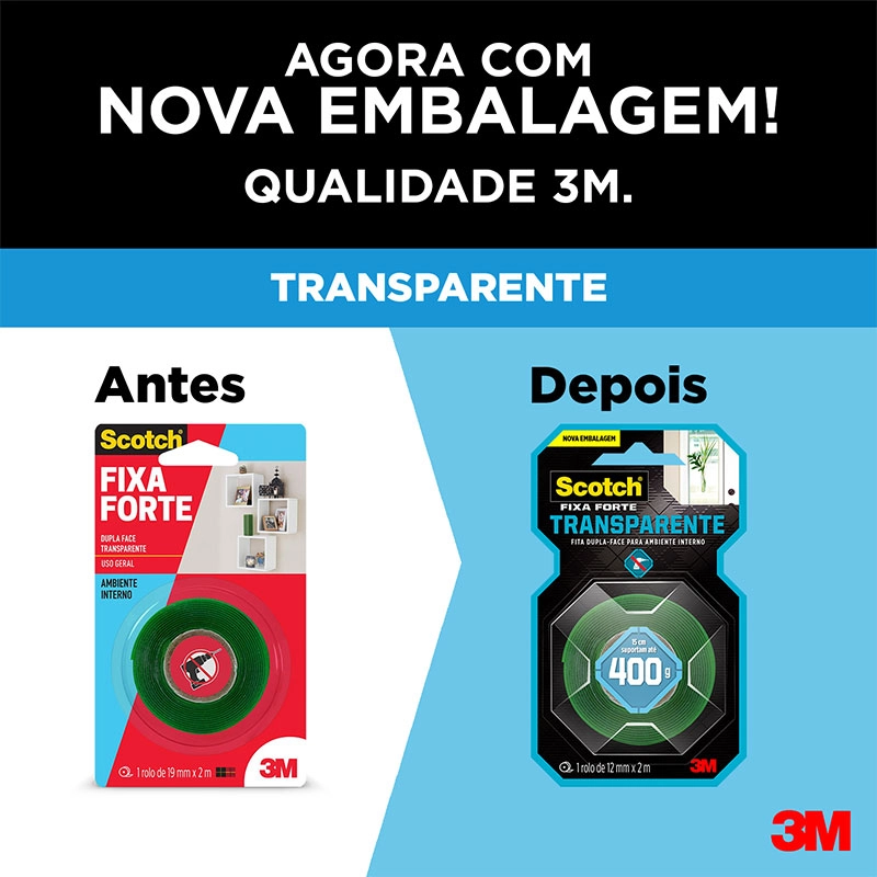 Fita dupla face fixa forte transparente 12mmx2m - 3M