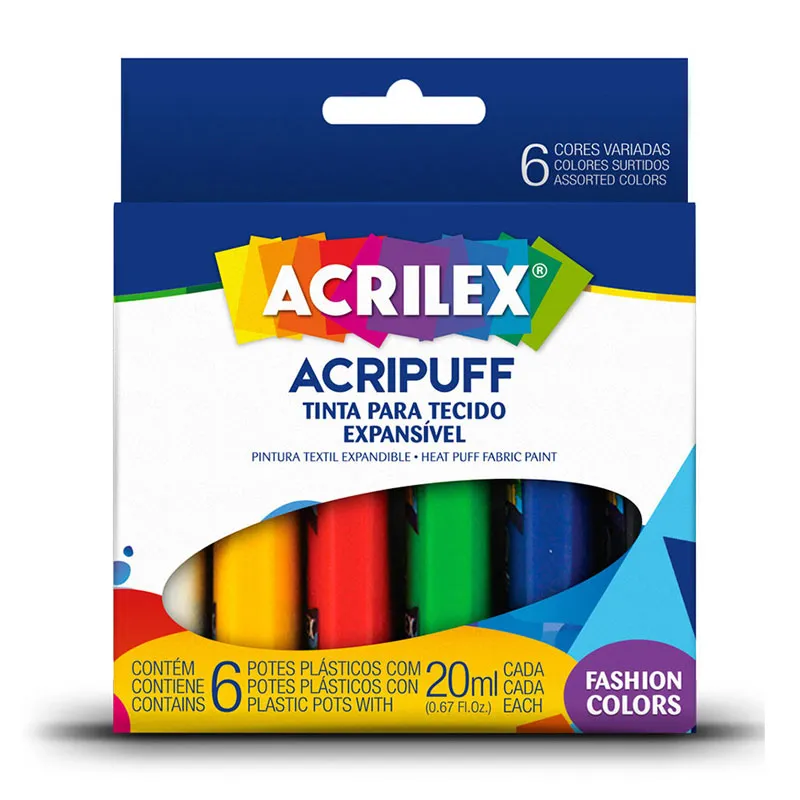 Tinta para Tecido Acripuff 6 cores 20ml 04806 - Acrilex