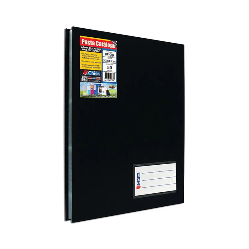 Pasta catálogo ofício 165 Preta com 50 plásticos - Hemon
