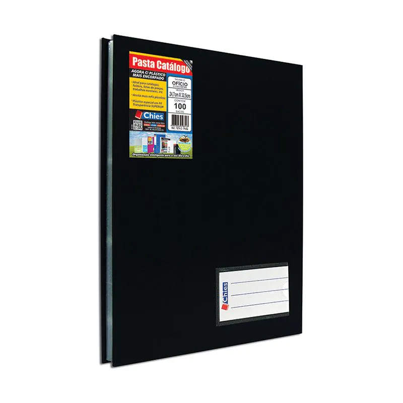 Pasta catálogo ofício 1880 Preta com 100 plásticos - Chies