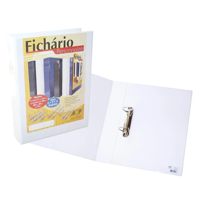 Fichário revestido com cristal A4 branco 75mm - 2754BR - com 2 argolas - ACP