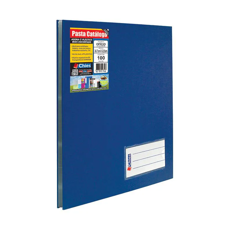 Pasta catálogo ofício 2538 Azul com 100 plásticos - Chies
