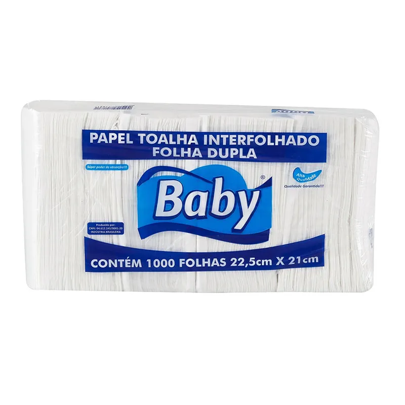 Papel toalha Interfolha 2 dobras 100% celulose folha dupla 22,5x21 com 1000 fls Baby
