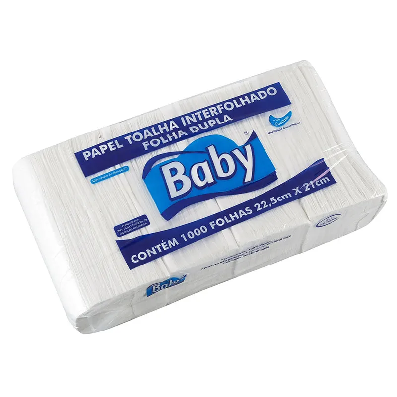 Papel toalha Interfolha 2 dobras 100% celulose folha dupla 22,5x21 com 1000 fls Baby