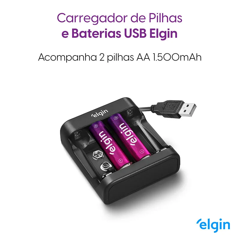 Carregador de pilhas AA/AAA/9V - 46RSCUSB0000 - Elgin