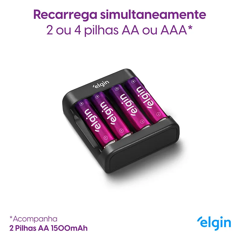 Carregador de pilhas AA/AAA/9V - 46RSCUSB0000 - Elgin