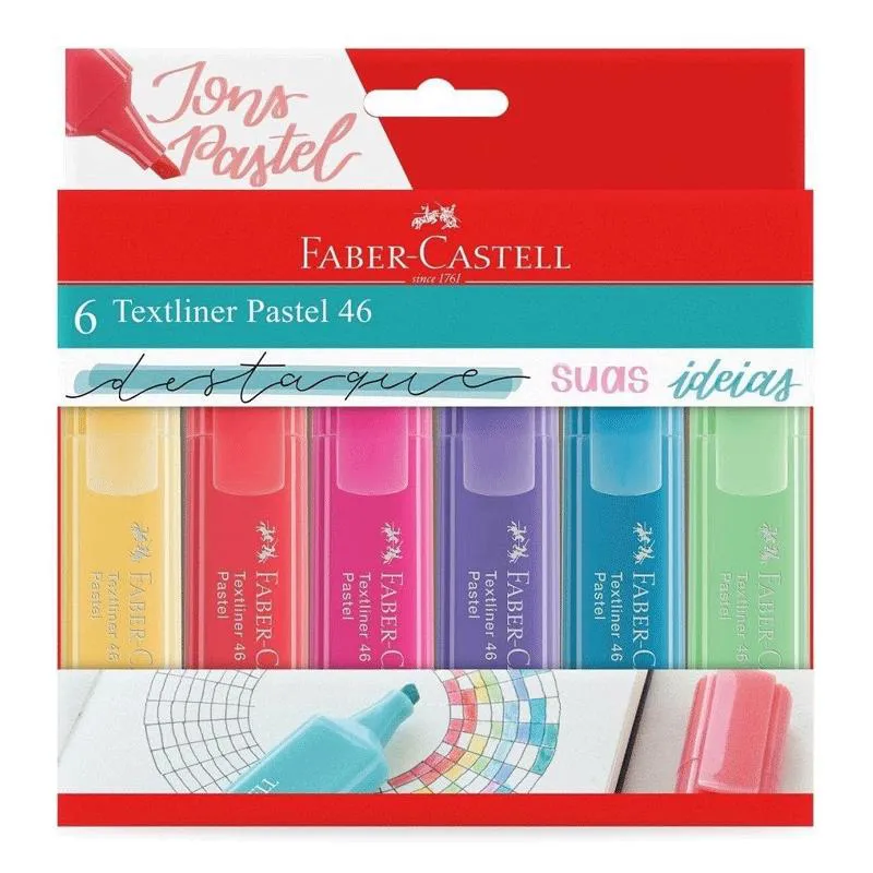 Pincel marca texto Textliner 46 Pastel com 6 unidades MT/15466 - Faber-Castell
