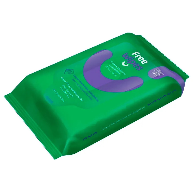 Lenço umedecido antisséptico com 20 unidades Free Wipes - Freeco
