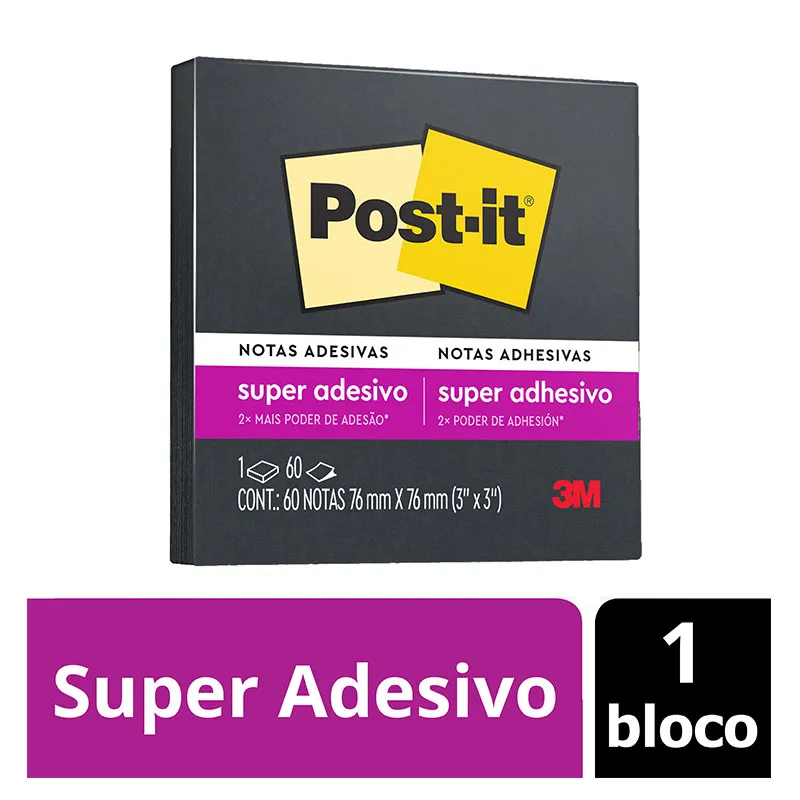 Bloco de notas super adesivas Post-it Preto Ônix 76x76mm 60 folhas - 3M