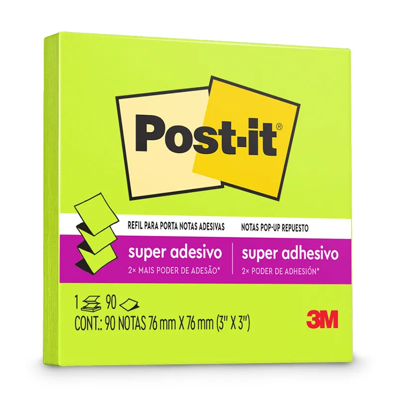 Bloco de notas super adesivas Post-it refil Verde Ácido 76x76mm 90 folhas - 3M