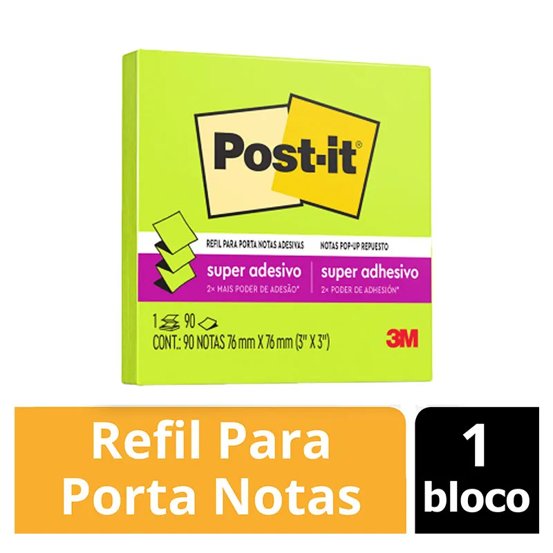 Bloco de notas super adesivas Post-it refil Verde Ácido 76x76mm 90 folhas - 3M